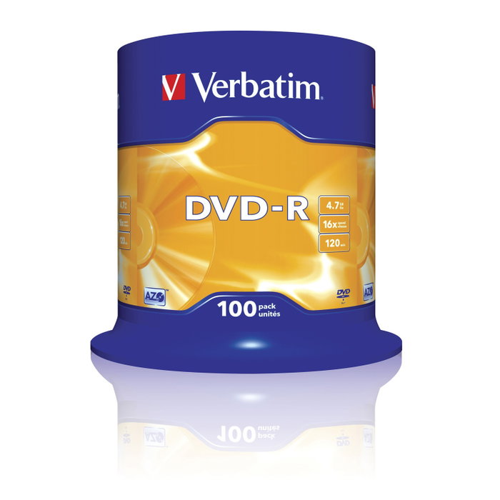 Verbatim DVD-R 4,7 GB 16x, 100 unidades, plata mate